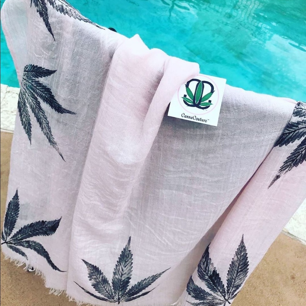 Sarong - Soft and flowy Pale Pink with black leaf